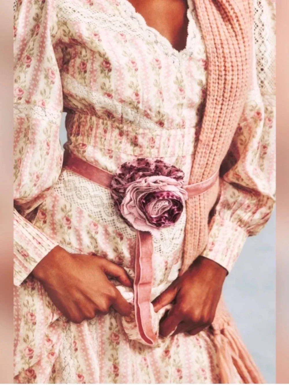 LoveShackFancy Hoffman Rivia Rose Velvet Cotton Belt O/S